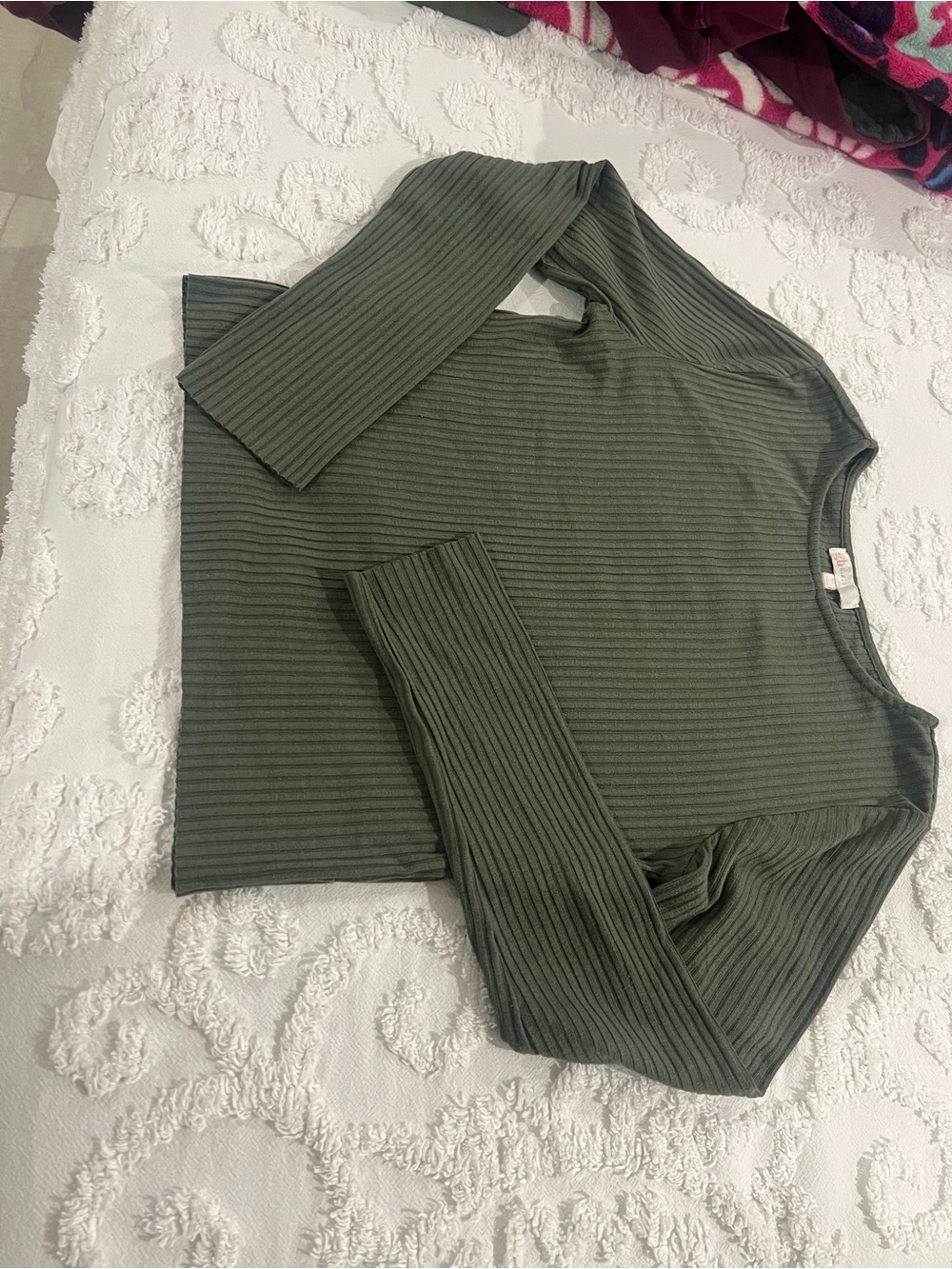 Classic Olive Ribbed Crew Neck Top